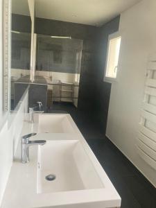 a bathroom with a white sink and a mirror at Les Hauts de Bassens in Bassens +9 photos