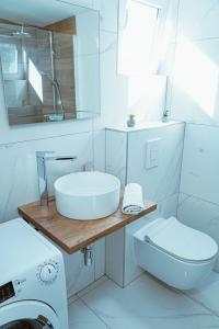 a white bathroom with a sink and a washing machine at Nada Apartment near Krka National Park in Skradin +13 photos