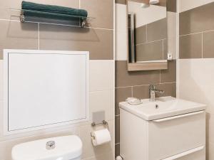 a bathroom with a toilet and a sink and a mirror at Le Cocon appart avec parking privé & terrasse in Sainte-Croix-en-Plaine +19 photos