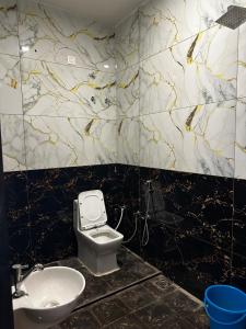 a bathroom with a toilet and a sink at Hotel RK Palace in Sehot