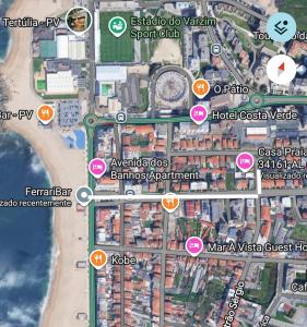 a map of a beach with buildings and attractions at Casa Praia Norte - PVZ in Póvoa de Varzim +26 photos