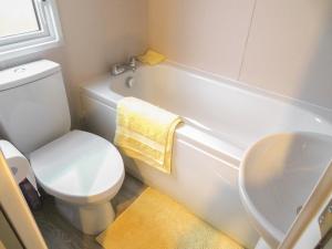 a bathroom with a white toilet and a sink at Windy Roost Lodge in Tydd Saint Giles +4 photos