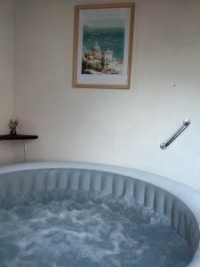 a hot tub in a room with a picture on the wall at Maisonnette avec Jardin, Piscine, Netflix in Vichy