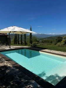 a large swimming pool with an umbrella and an umbrella at B&B Borgo Scola Paradise View in Vimignano