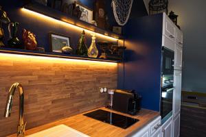 a kitchen with a counter with a sink and a sink at Le refuge des explorateurs - chasse au trésor in La Flèche