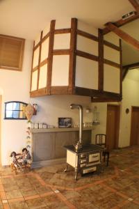 a kitchen with a stove in a room at Reiterhof Könning in Freren