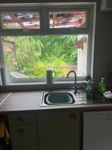 a kitchen counter with a sink and a window at The Holm in Canonbie +15 photos