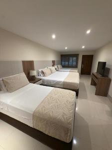 a bedroom with two beds and a television in it at Hotel Campestre Santa Lucia in Montenegro +37 photos