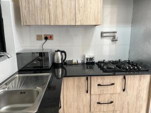 a kitchen with a sink and a stove top oven at Serenity Residences Studio Ruaka Near Two Rivers & UN Gigiri in Ruaka