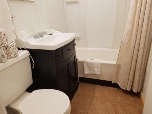 a bathroom with a sink and a toilet and a tub at San Juan Motel in Anacortes
