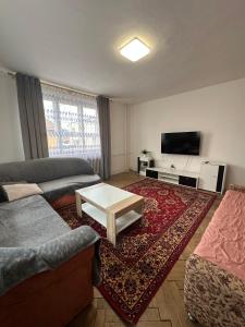 a living room with a couch and a tv at DáMa in Ružomberok +22 photos