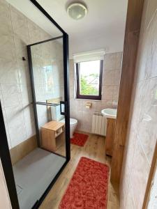 a bathroom with a glass shower and a tub at Atticapartament in Kluszkowce +13 photos