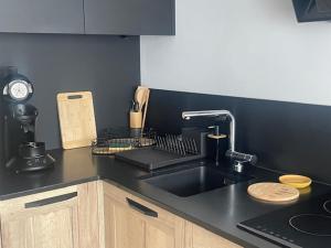 a kitchen with a sink and a counter top at Un écrin chic à deux pas de la mer in Merlimont