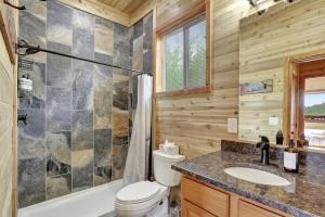 a bathroom with a toilet and a shower and a sink at Cozy Deer Valley Cabin- Views Fireplace & Deck in Jefferson