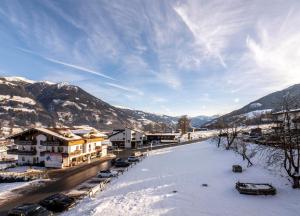 a town in the mountains with snow on the ground at Pension Kohler in Fügen +10 photos