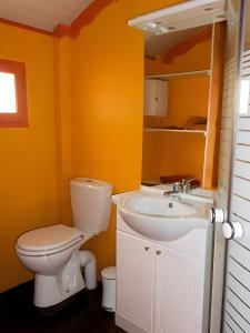 a bathroom with a toilet and a sink at Chbres D'hôtes Ferme De Champliveau in Bonnée