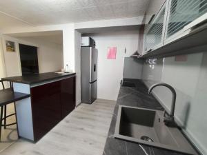 a kitchen with a stainless steel refrigerator and a sink at Braavos apartments Šibenik Deluxe near Marina in Šibenik