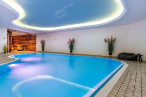 a large swimming pool in a room with a ceiling at SEETELHOTEL Ostseeresidenz Ahlbeck in Ahlbeck