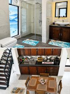 a bathroom with a shower and a sink and a toilet at Annfield Cabana in Hatton