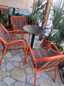 a table and two chairs and a table and some plants at Roland Palaj House in Shkodër