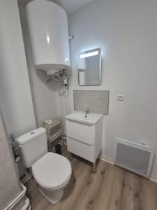 a white bathroom with a toilet and a sink at Appartement cocooning Sierck-les-Bains in Sierck-les-Bains