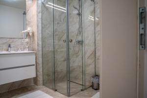 a shower with a glass door in a bathroom at Hotel - Restaurant Valley Rose in Vienna +65 photos