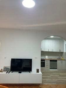 a living room with a large flat screen tv at DAS Apartmani Bileća in Bileća