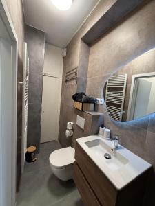 a bathroom with a white toilet and a sink at Downtown in Bonn +19 photos