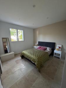 a bedroom with a bed and a mirror in it at SUPERBE T2 moderne - ENTREE DE VILLE - PARKING PRIVE in Ajaccio