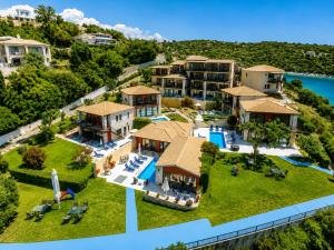 an aerial view of a resort with a pool at Ornella Beach Resort & Villas in Syvota