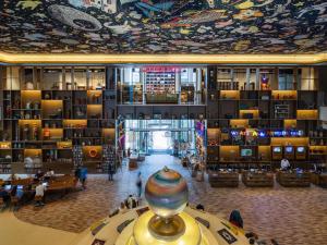 a view of the lobby of a shopping mall at 25hours Hotel Dubai One Central in Dubai