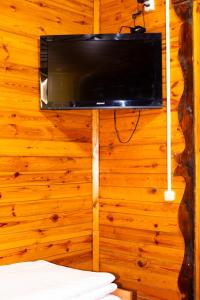 a room with a tv on a wooden wall at Rif Burabay in Borovoye