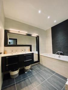 a bathroom with a tub and a large mirror at Sabrina in Tarbes