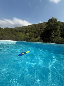 a person in a pool with a paddle in the water at Aygut Garden in Aygut