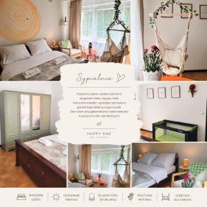 a collage of photos of a room with a bedroom at Happy One Park Apartment in Świdnica