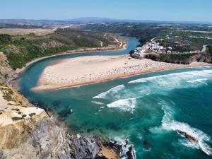 an aerial view of a beach on the coast at Studio Juncalinho - Stylish Portuguese Studio in São Teotónio