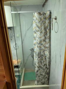 a shower with a glass door in a bathroom at Guest house Anka in Žabljak +20 photos