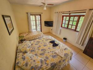 a bedroom with a bed and a flat screen tv at Canto Verde Pousada in Lençóis