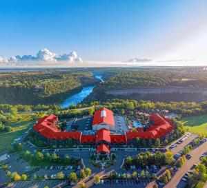 an aerial view of the resort with a river at Great Wolf Lodge Waterpark Resort in Niagara Falls