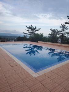 a swimming pool with trees in the background at Студио за гости БОРИСА in Kranevo
