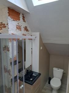 a bathroom with a toilet and a ceiling at Studio d hotes 2 ème étage in Carantec