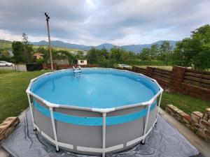 a large swimming pool in a yard with a fence at Casa Claudiu in Eşelniţa