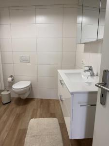 a white bathroom with a toilet and a sink at Boardinghouse Rheinfelden 4 in Rheinfelden