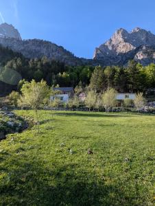 a field of grass with mountains in the background at Guests house, Artani in Valbonë