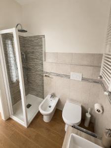 a bathroom with a toilet and a shower and a sink at La Terrazza, comfort e relax tra i laghi in Borgomanero