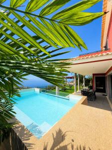 a pool with a view of the ocean from a house at Casa do Piquinho in Ponta do Sol