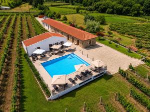 an aerial view of a house with a swimming pool at Quinta de Real in Valença