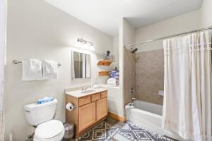 a bathroom with a toilet and a sink and a shower at La Riva Del Lago #204 in Dillon +14 photos
