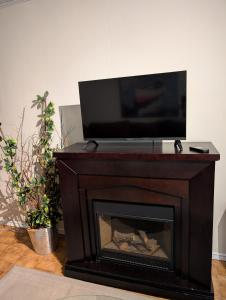 a fireplace with a television on top of it at West End Basement Apartment in Toronto +4 photos
