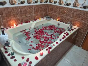 a bath tub filled with lots of red roses at Balneario del Inca in Los Baños del Inca